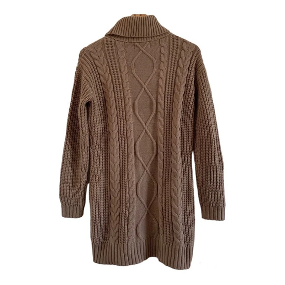 Lulus chunky cable knit turtleneck neutral sweater dress brown/tan XS - Picture 2 of 6